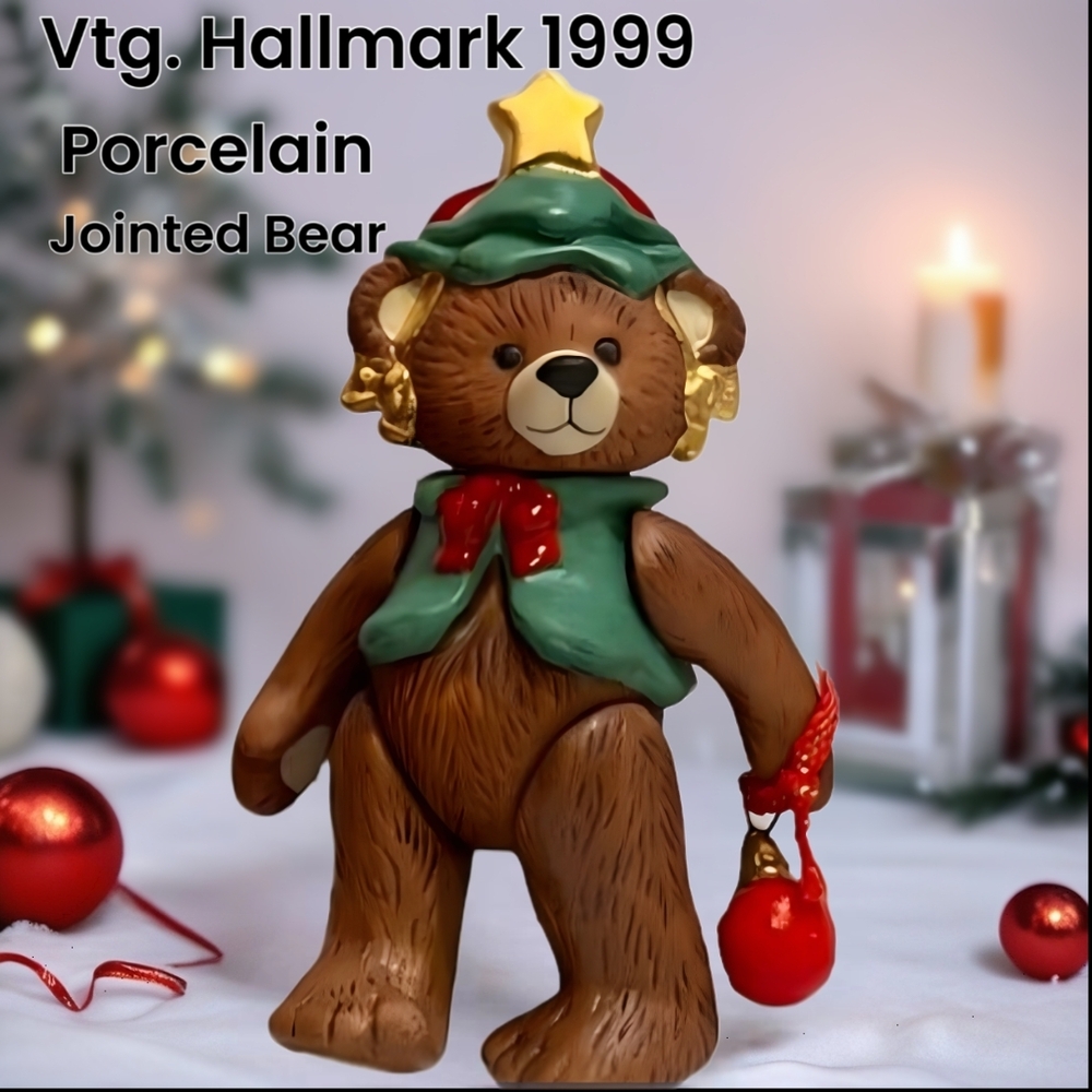Vintage 1999 Hallmark #1 Of Series Gift Bears Porcelin Jointed Bear